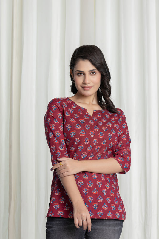 Ruhani Maroon  Short Kurti