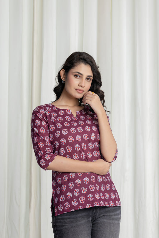 Anvesha Wine Short Kurti
