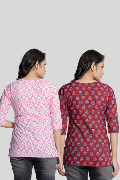 Pink and Maroon Cotton Short Kurti Combo