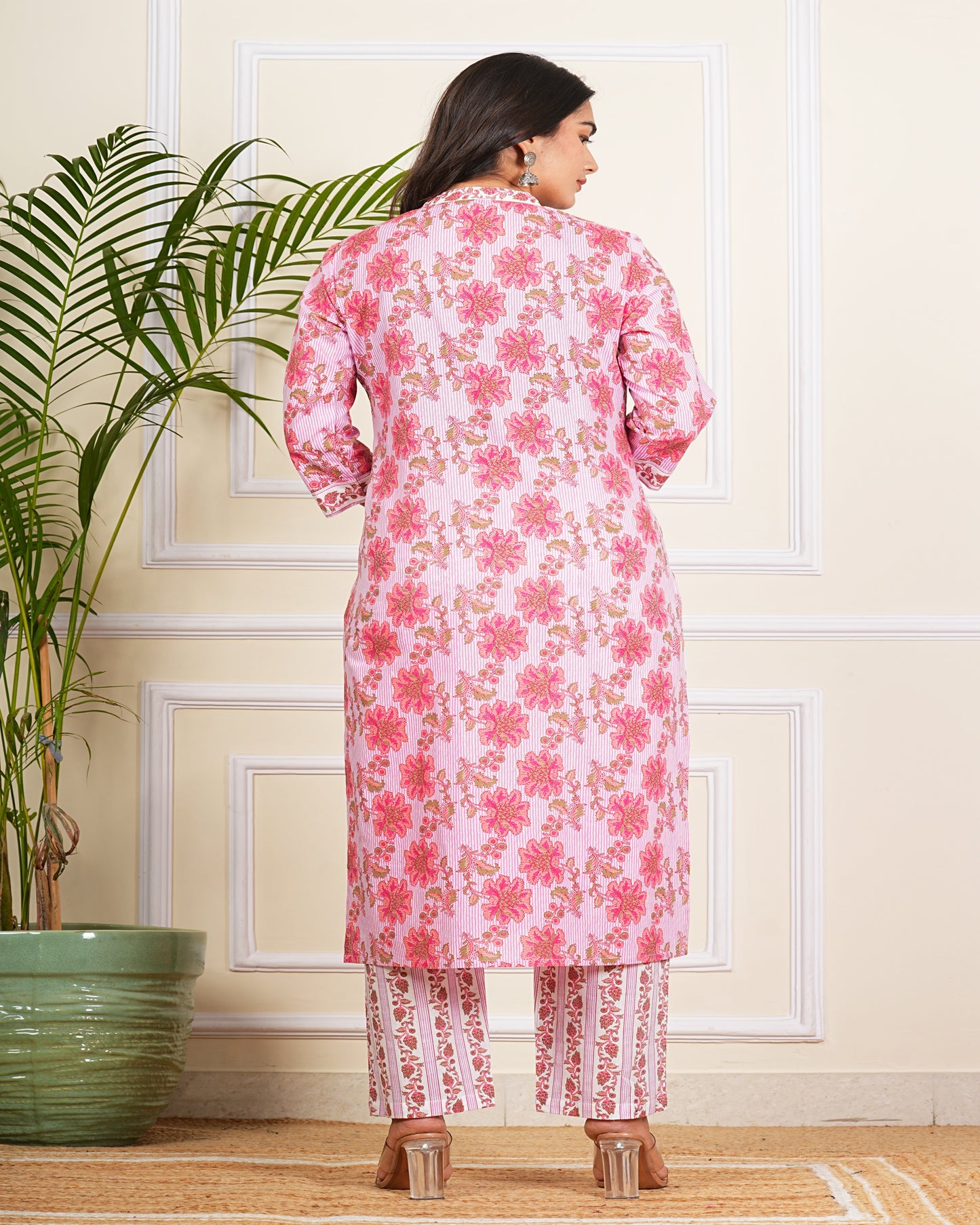 Pink Lining Kurti Pant Set with Dupatta