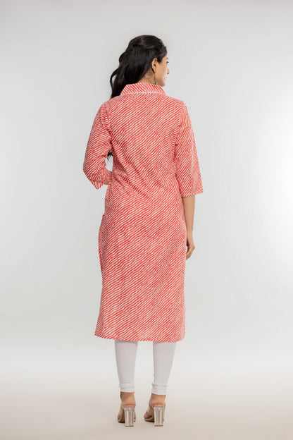 Pink Leheriya Cotton Kurti