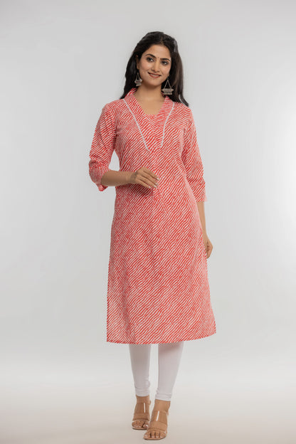 Pink Leheriya Cotton Kurti