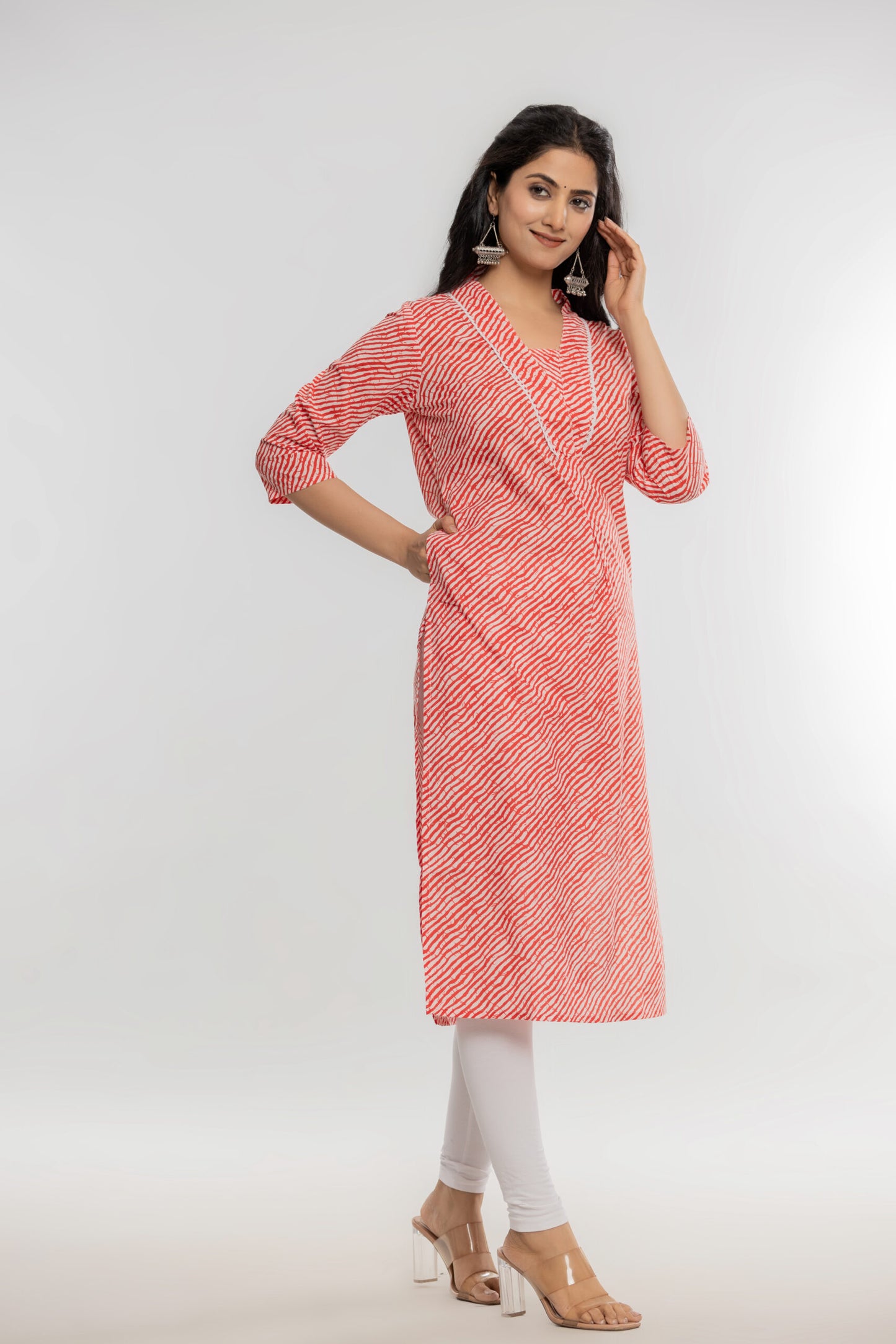 Pink Leheriya Cotton Kurti