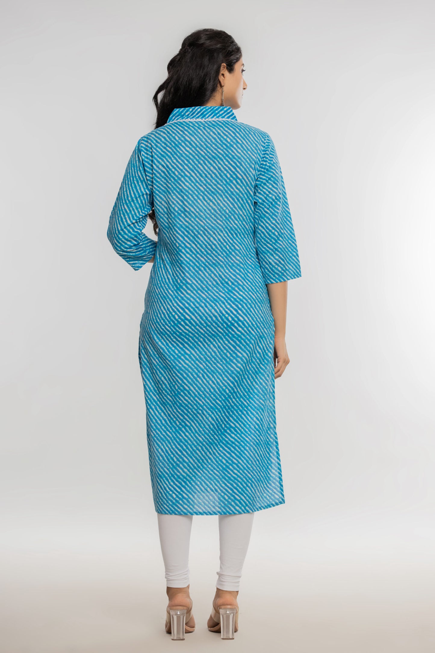 Sky Blue Leheriya Cotton Kurti