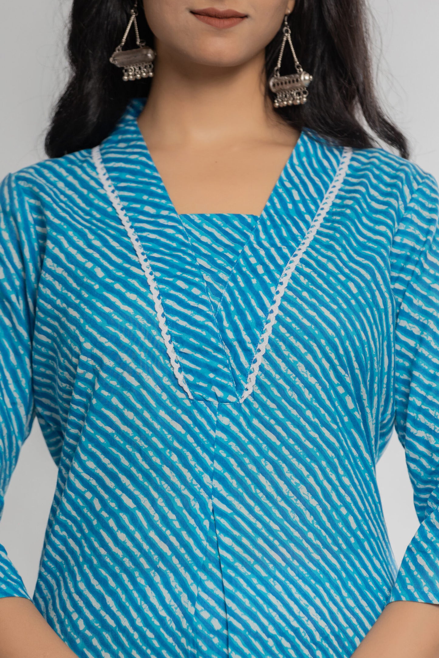 Sky Blue Leheriya Cotton Kurti