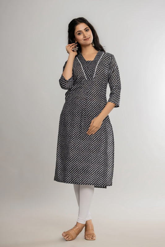 Black Leheriya Cotton Kurti