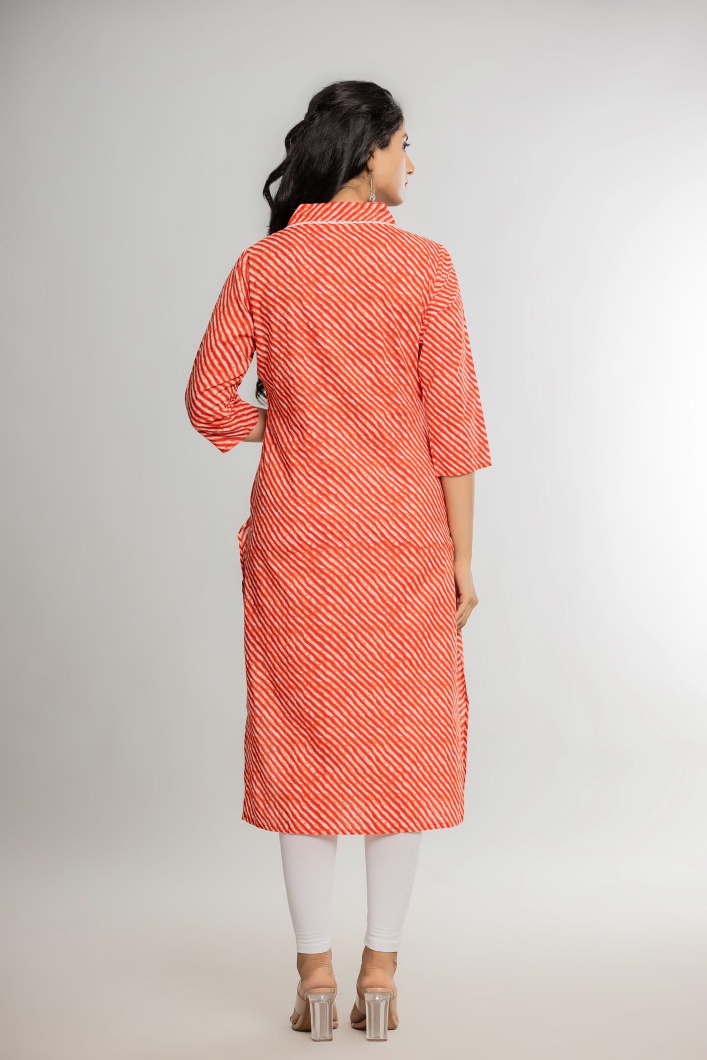 Orange Leheriya Cotton Kurti