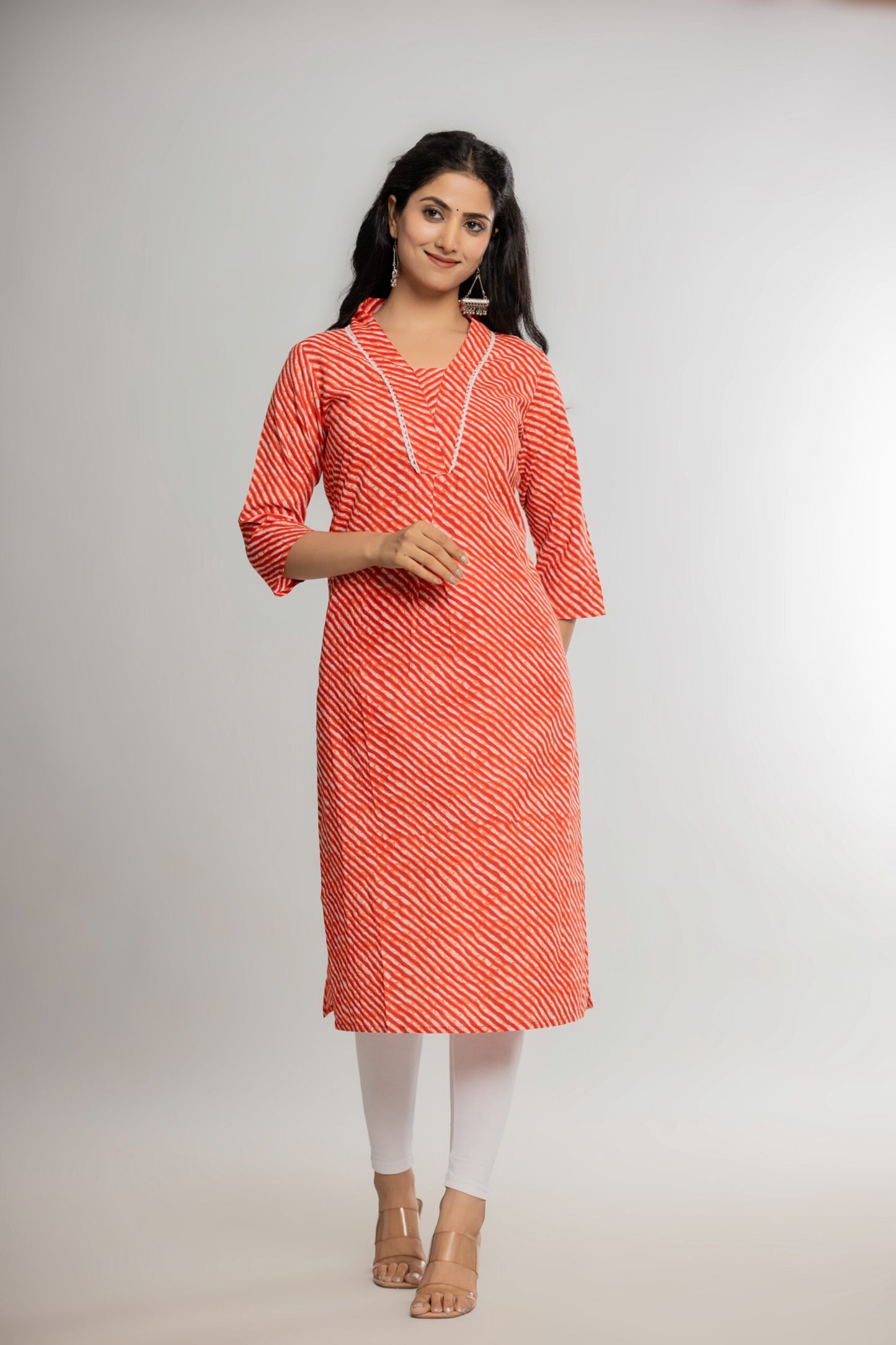 Orange Leheriya Cotton Kurti