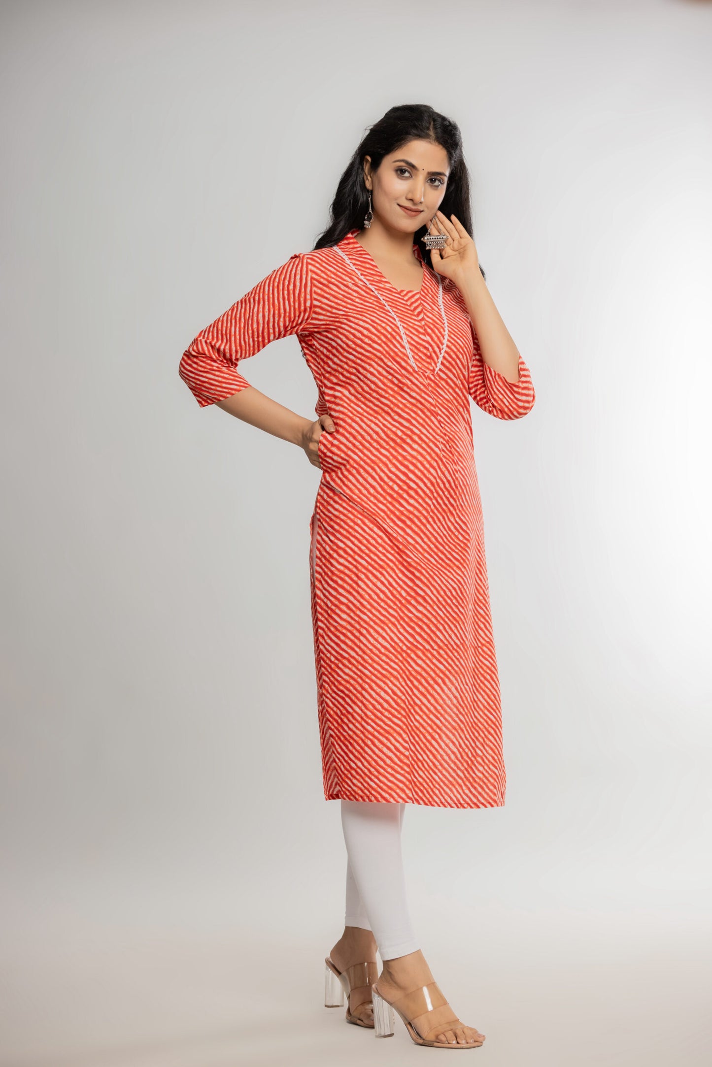 Orange Leheriya Cotton Kurti