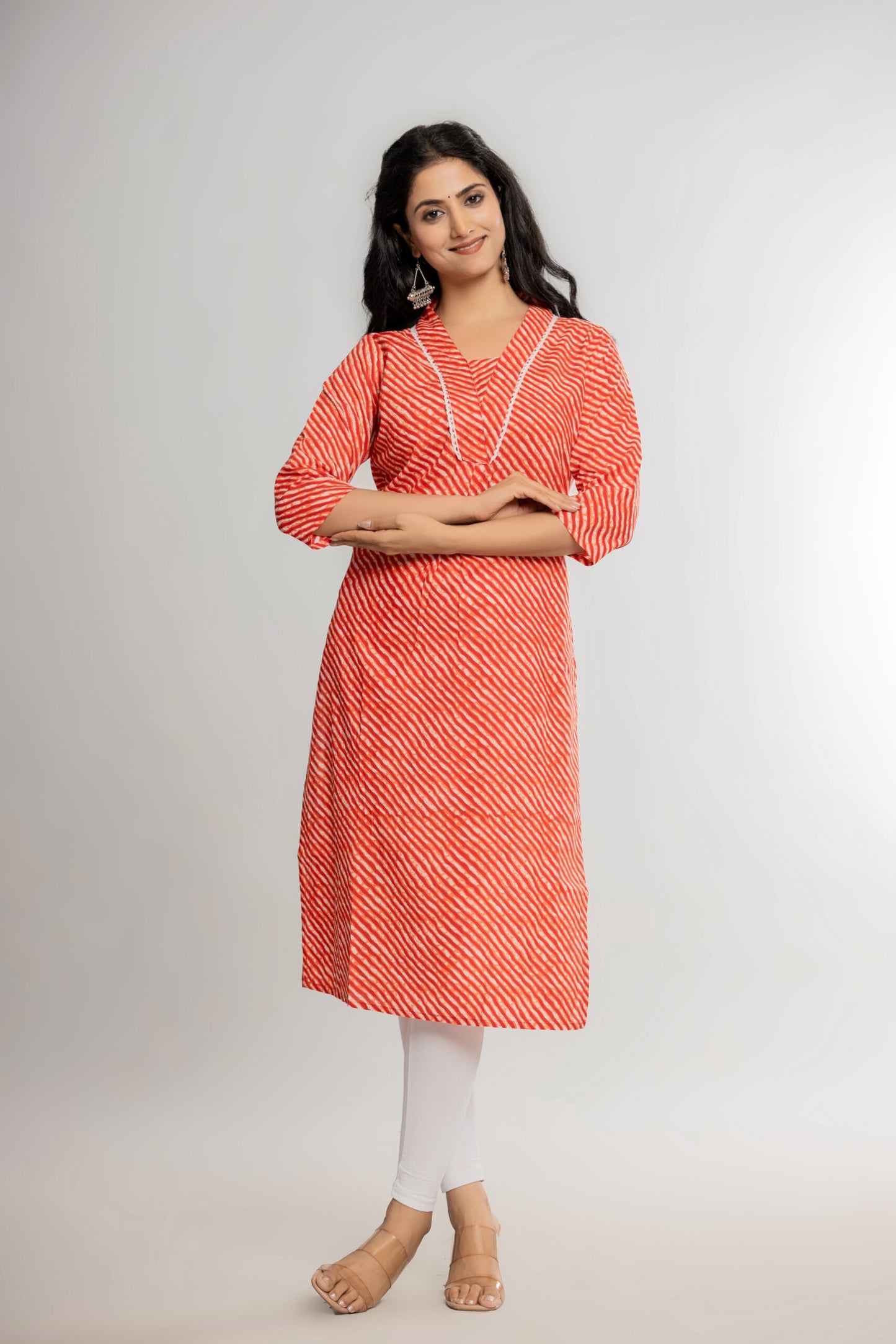 Orange Leheriya Cotton Kurti