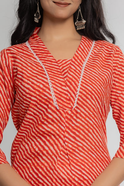 Orange Leheriya Cotton Kurti