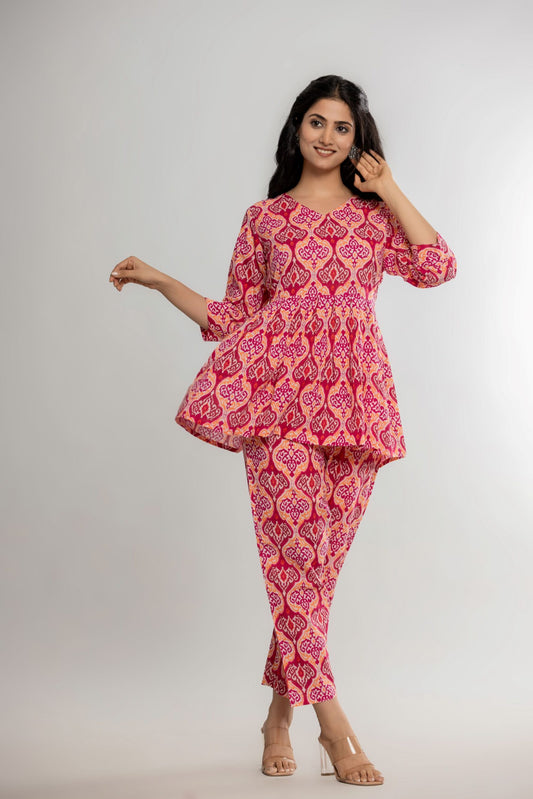 Ogee Pink Peplum Co-ord Sets