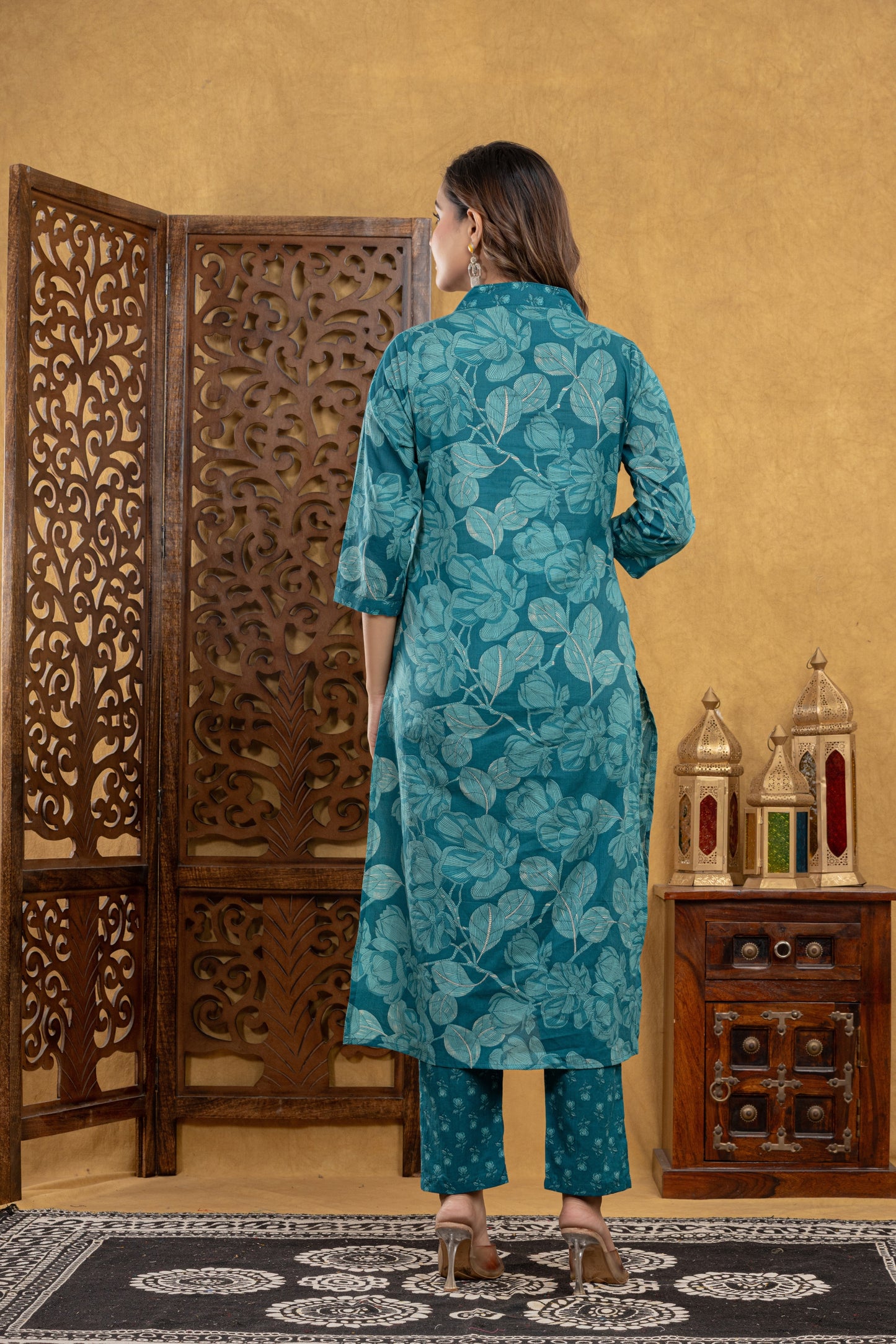 Teal Blossom Kurti Set