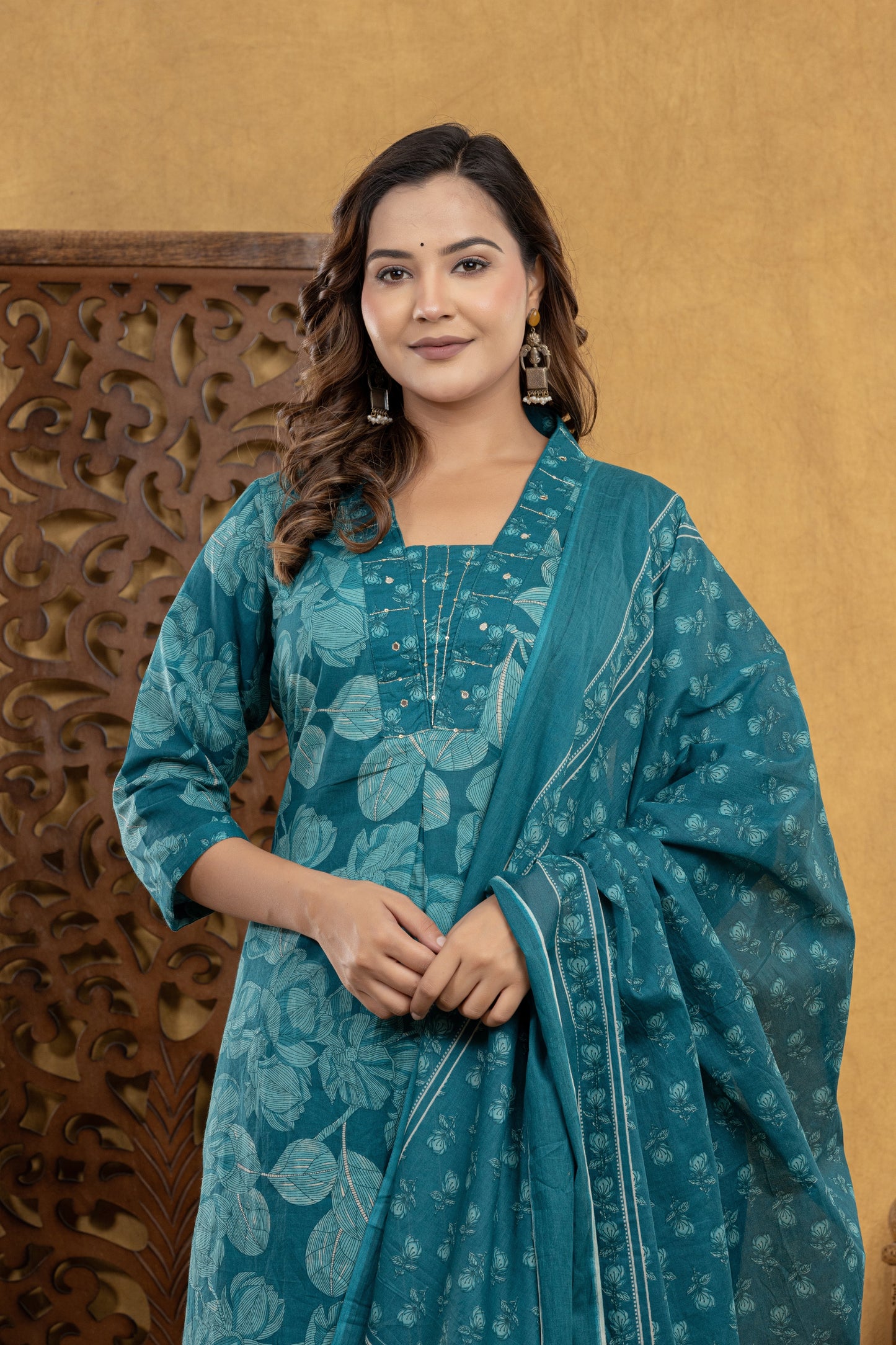 Teal Blossom Kurti Set