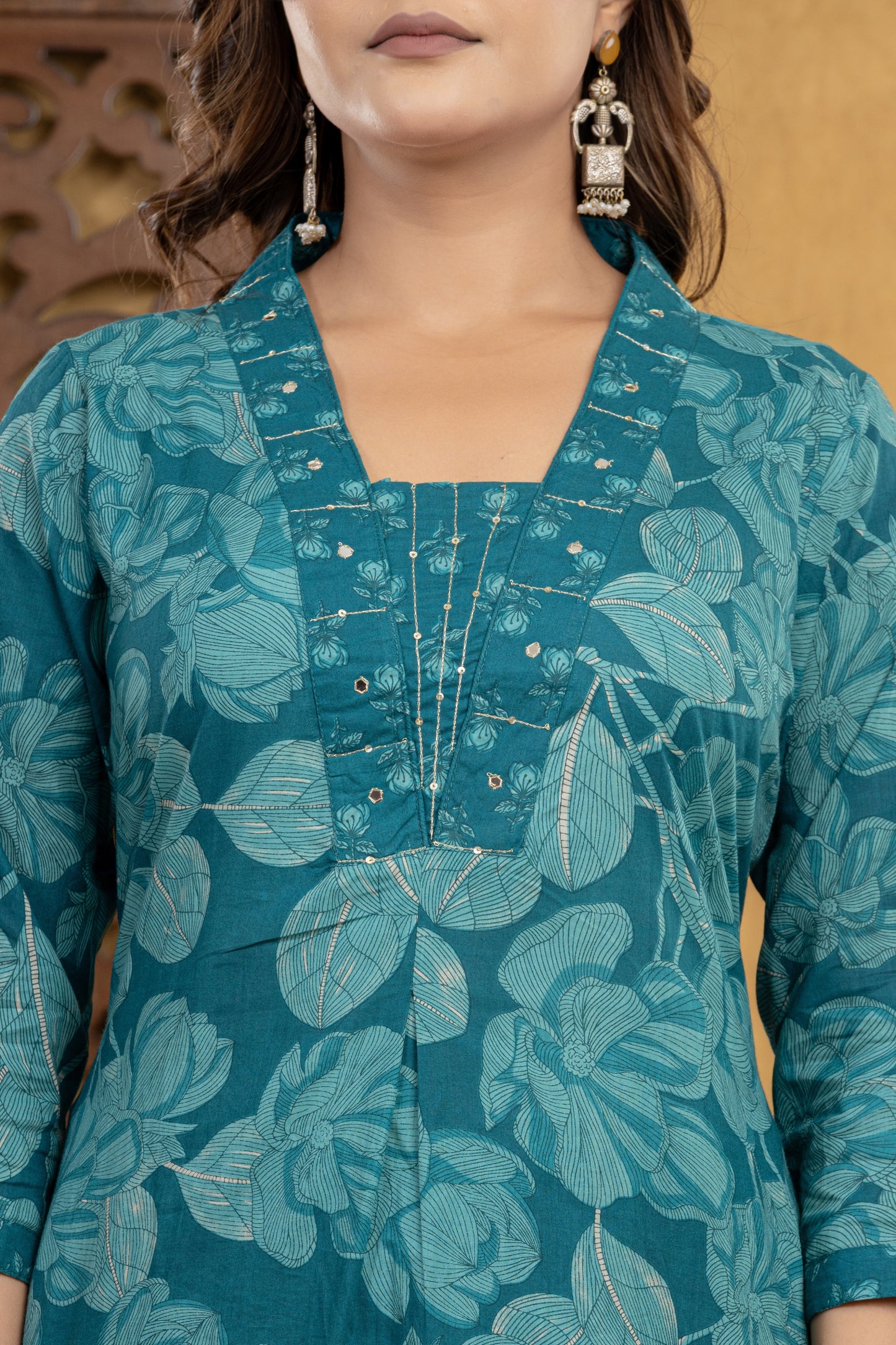Teal Blossom Kurti Set