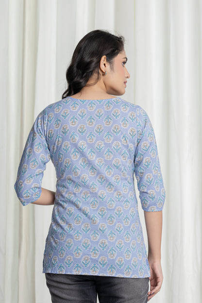 Blue Butta Printed Short Kurti