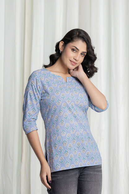 Blue Butta Printed Short Kurti