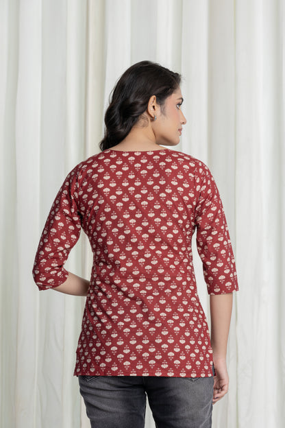 Goldmohur Red Short Kurti