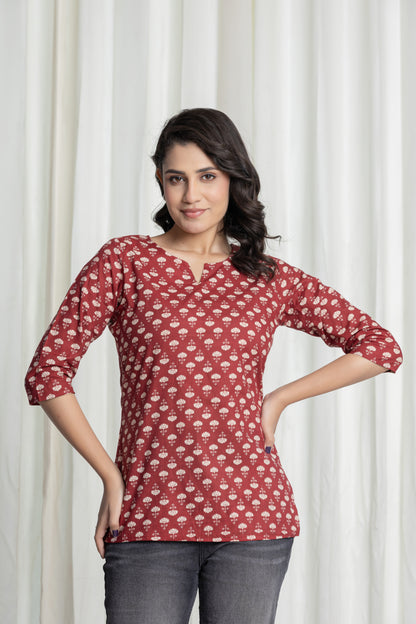 Goldmohur Red Short Kurti