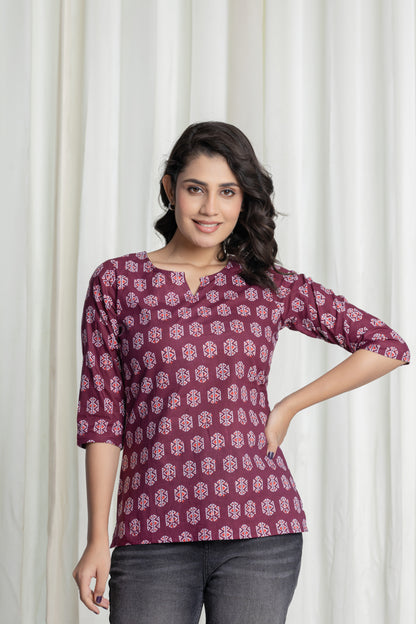 Anvesha Wine Short Kurti