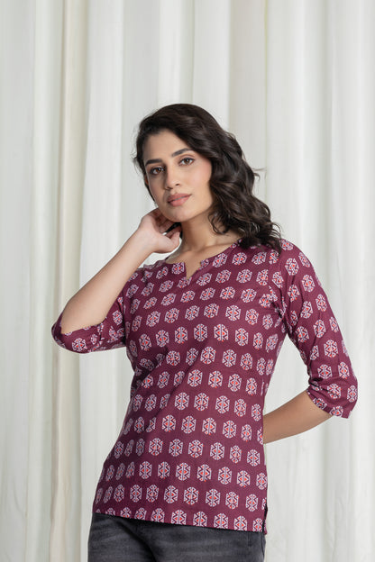 Anvesha Wine Short Kurti