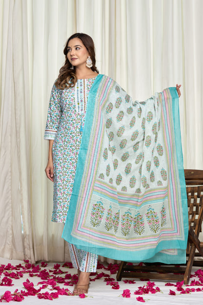 Sitara Bloom Cotton Kurti Pant Dupatta Set