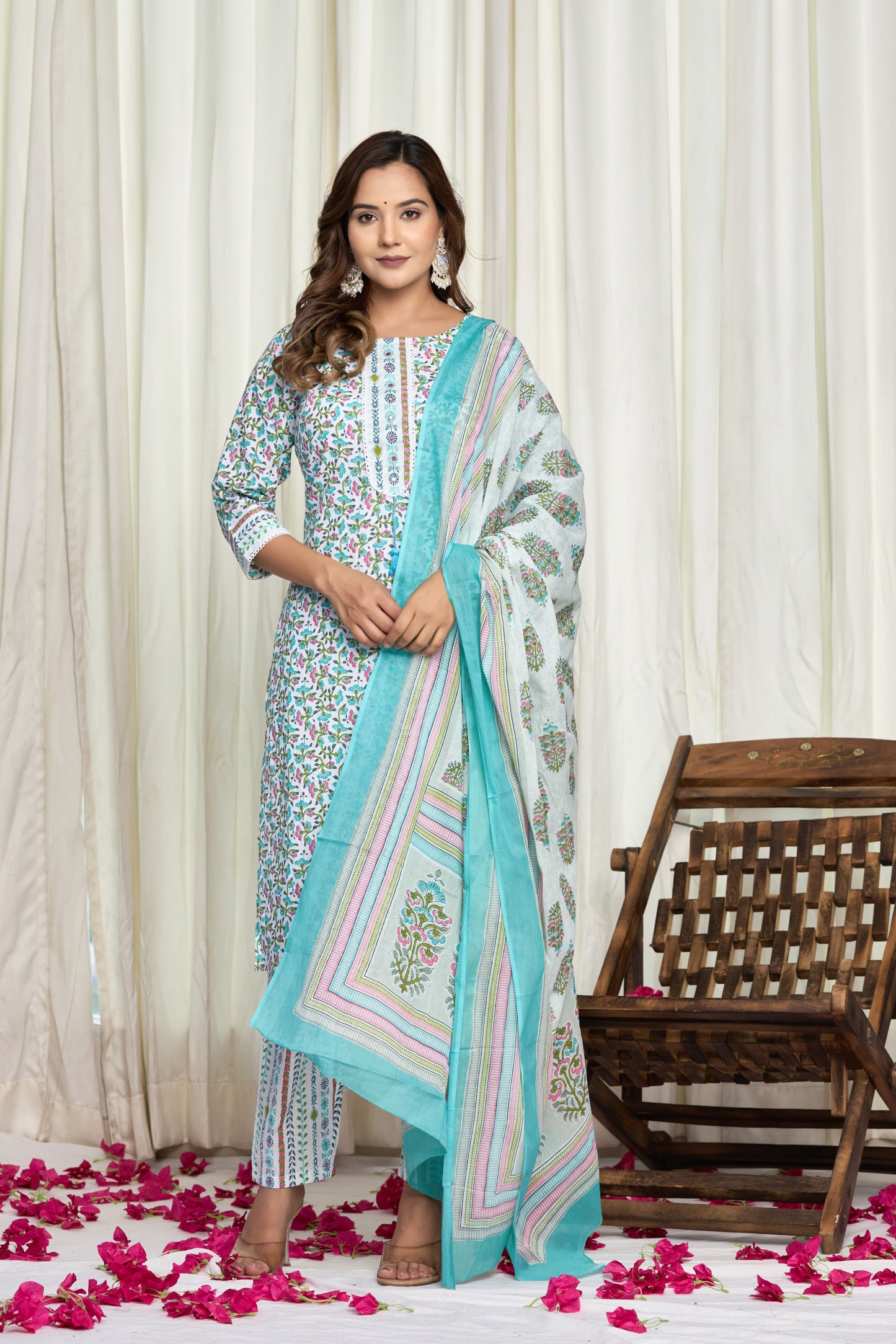 Sitara Bloom Cotton Kurti Pant Dupatta Set