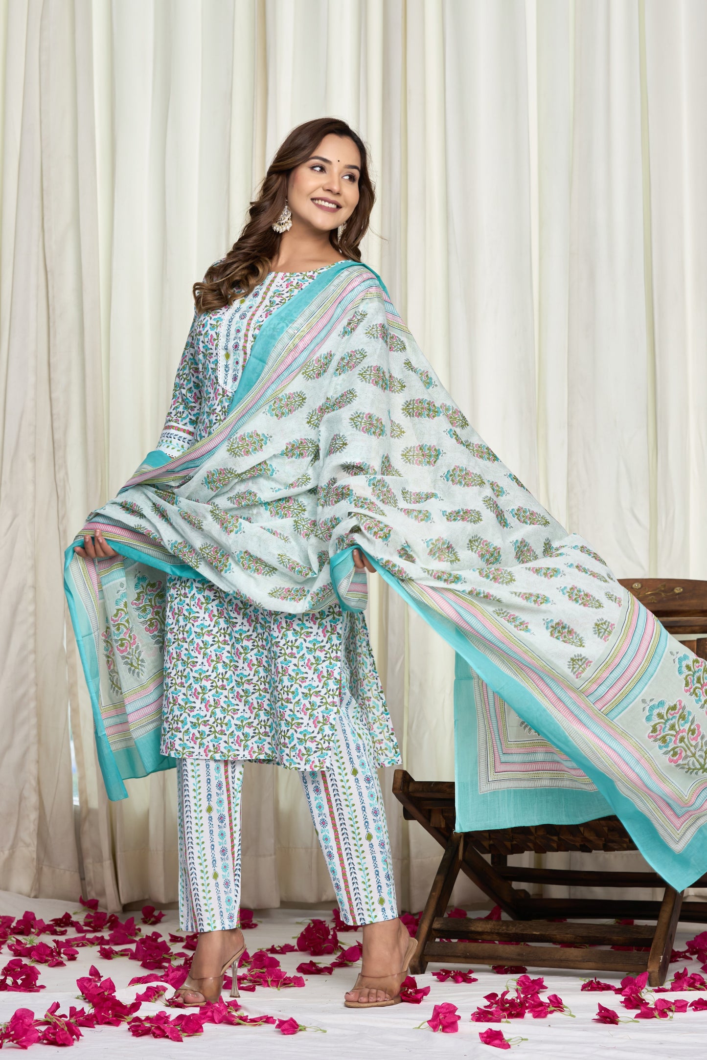 Sitara Bloom Cotton Kurti Pant Dupatta Set