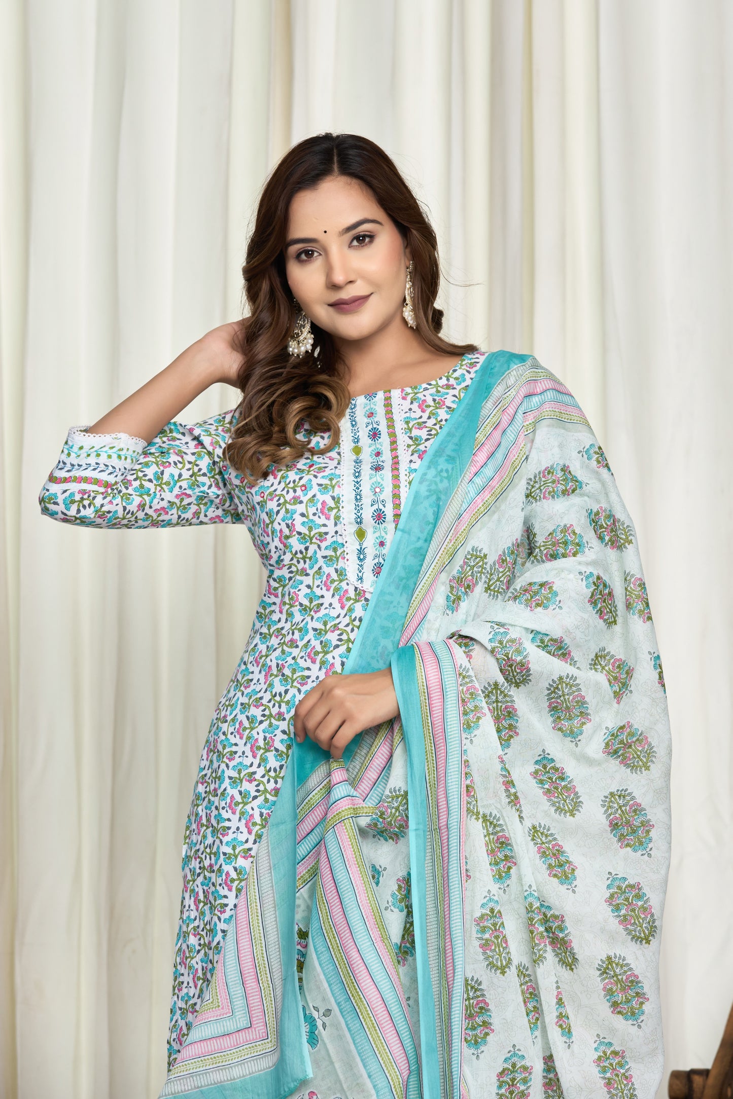 Sitara Bloom Cotton Kurti Pant Dupatta Set