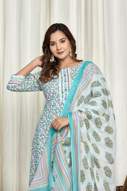 Sitara Bloom Cotton Kurti Pant Dupatta Set