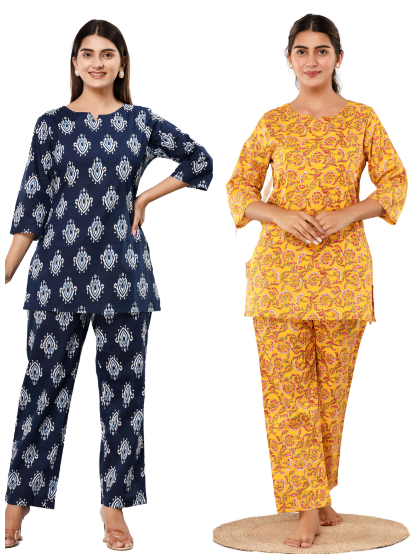 Blue and yellow lounge wear combo