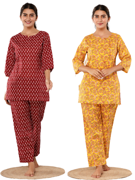 Red and yellow lounge wear combo