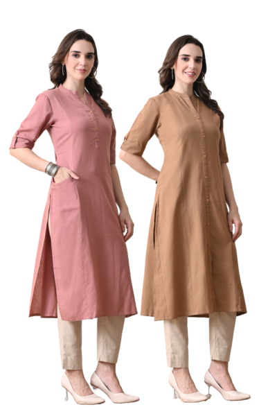 Rose Gold And Brown Cotton Long Kurti