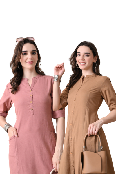 Rose Gold And Brown Cotton Long Kurti