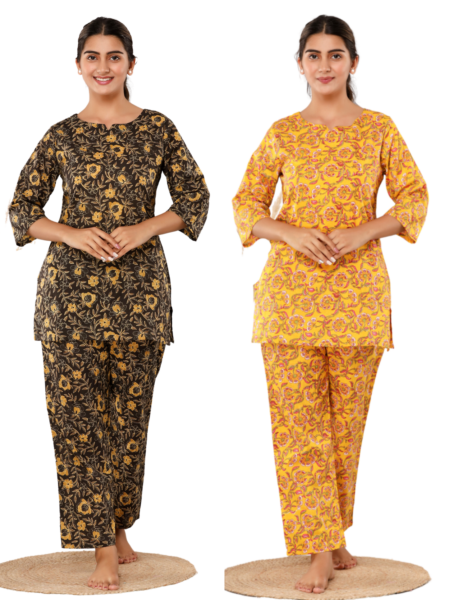 Dark brown and yellow lounge wear combo