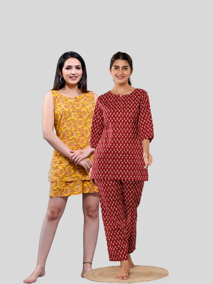 yellow and red lounge wear combo