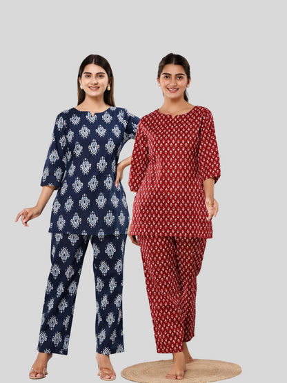 Dark blue and red lounge wear combo