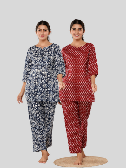 Blue and red lounge wear combo