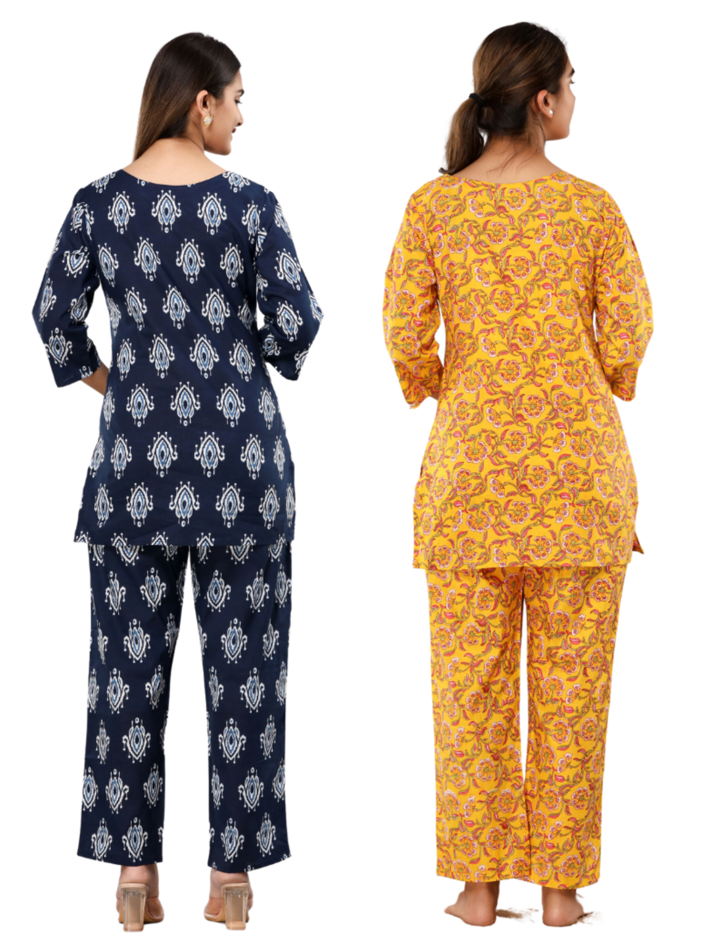 Blue and yellow lounge wear combo