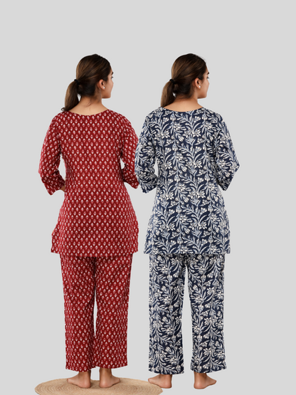 Blue and red lounge wear combo