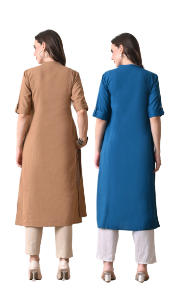Brown And Yale Blue Cotton Long Kurti