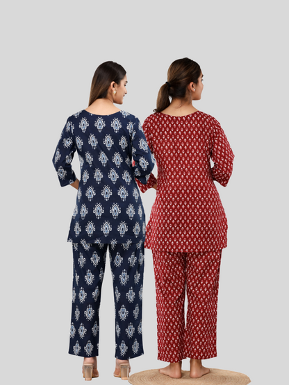 Dark blue and red lounge wear combo