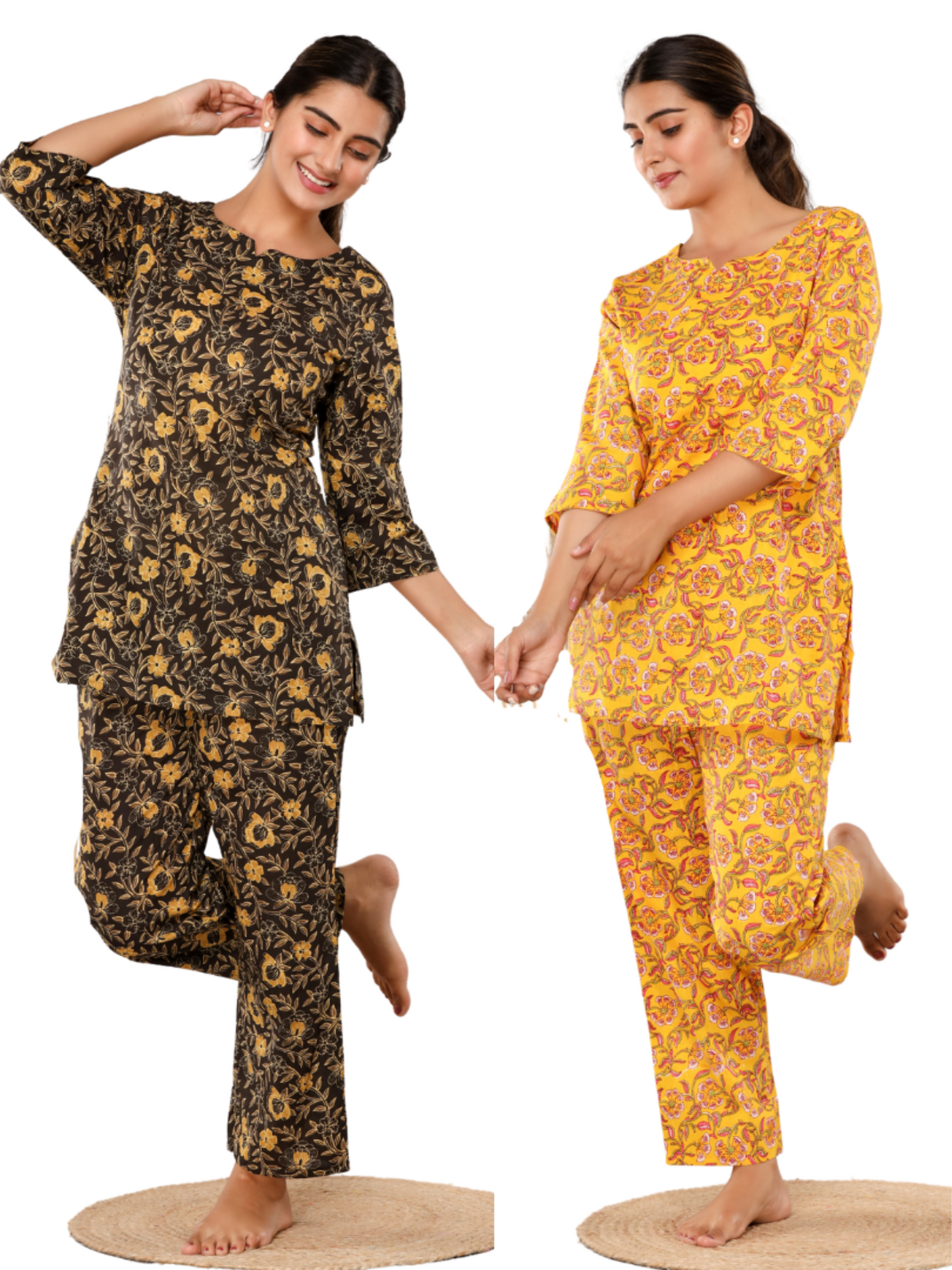 Dark brown and yellow lounge wear combo