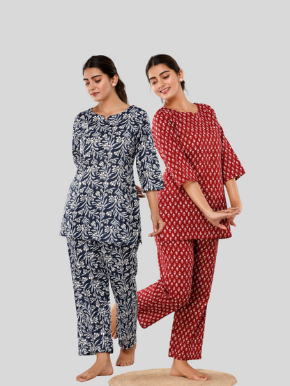 Blue and red lounge wear combo