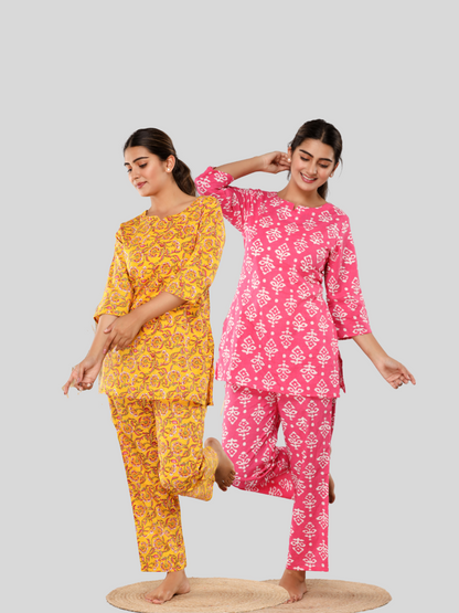 Pink and yellow lounge wear combo