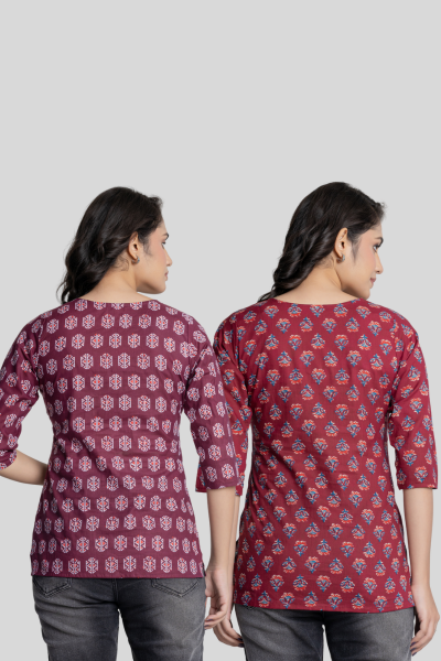 Wine and Maroon Cotton Short Kurti Combo