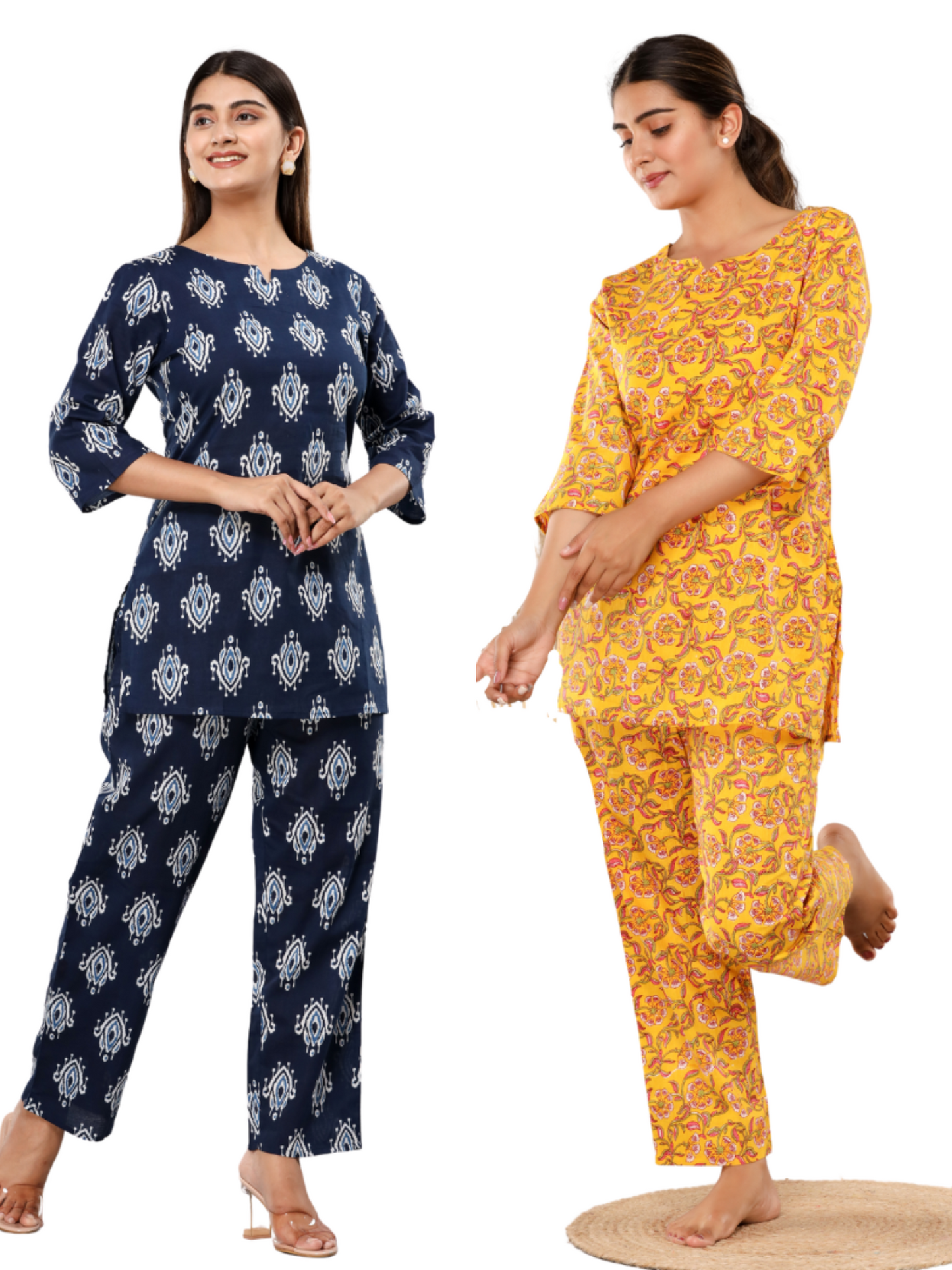 Blue and yellow lounge wear combo