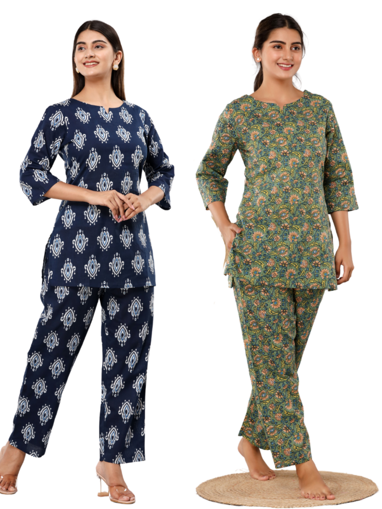 Dark blue and green lounge wear