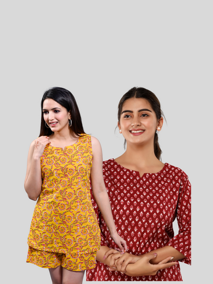 yellow and red lounge wear combo