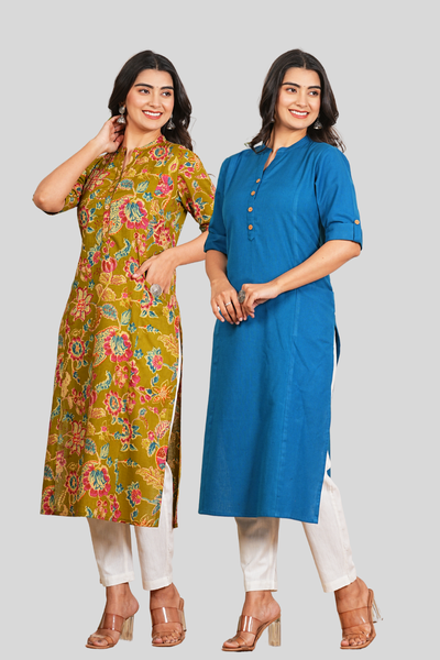 Green and Yale Blue Cotton Long Kurti